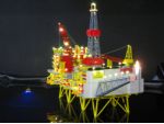 This oil rig drilling platform caught my eye along with a working SAR boat and submersible all in a dedicated small pool. The flare off gas flame was for real!
